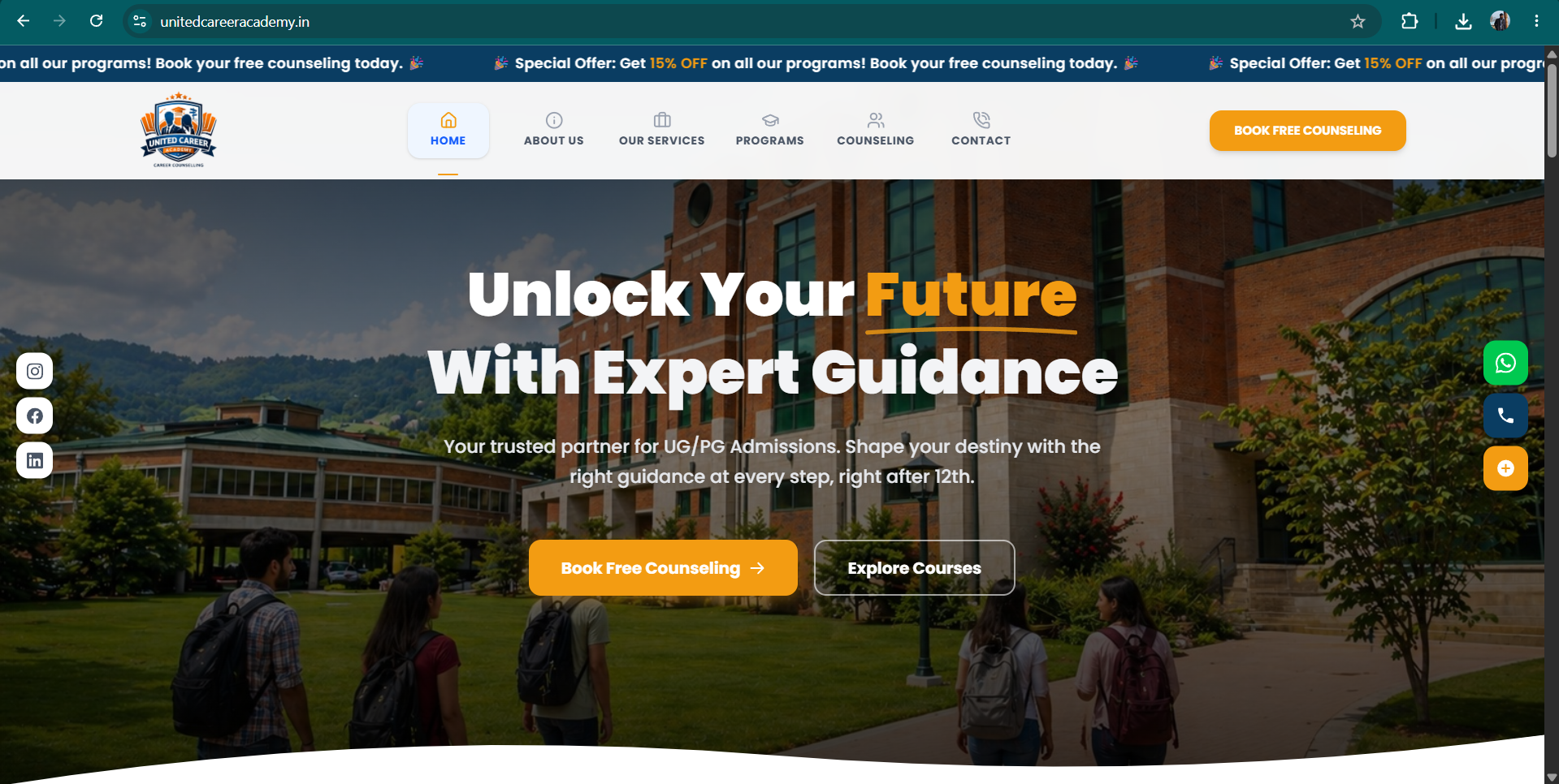 United Career Academy — Career Counseling & Admission Guidance Platform screenshot